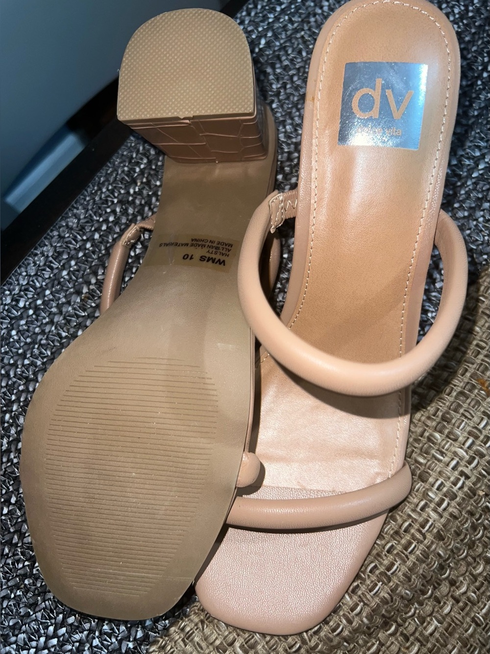 DV by Dolce Vita Nude Tan Double-Strap Block Heel Sandals